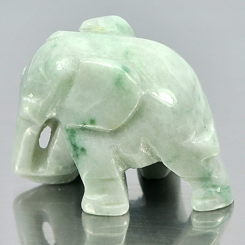 Green White Jade Elephant Carving 28 x 21 x 16 Mm. 67.43 Ct. Natural Gemstone