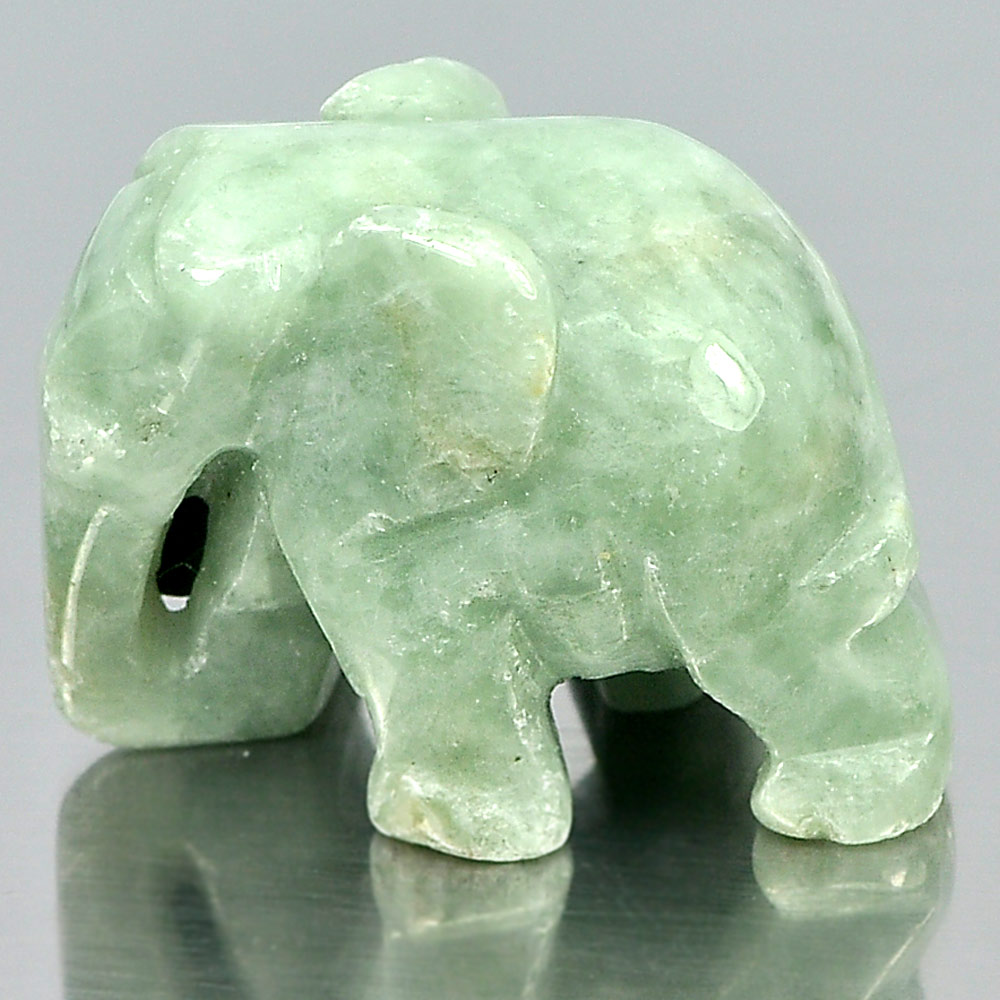 Green White Jade Elephant Carving 64.29 Ct. Natural Gemstone Unheated