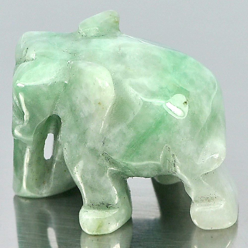 Green White Jade Elephant Carving 57.23 Ct. Natural Gemstone Unheated