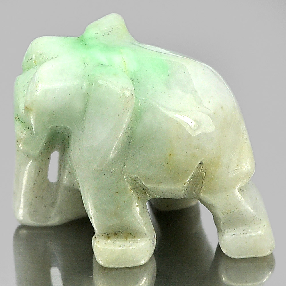 Green White Jade Elephant Carving 23 x 18 Mm. 55.87 Ct. Natural Gemstone