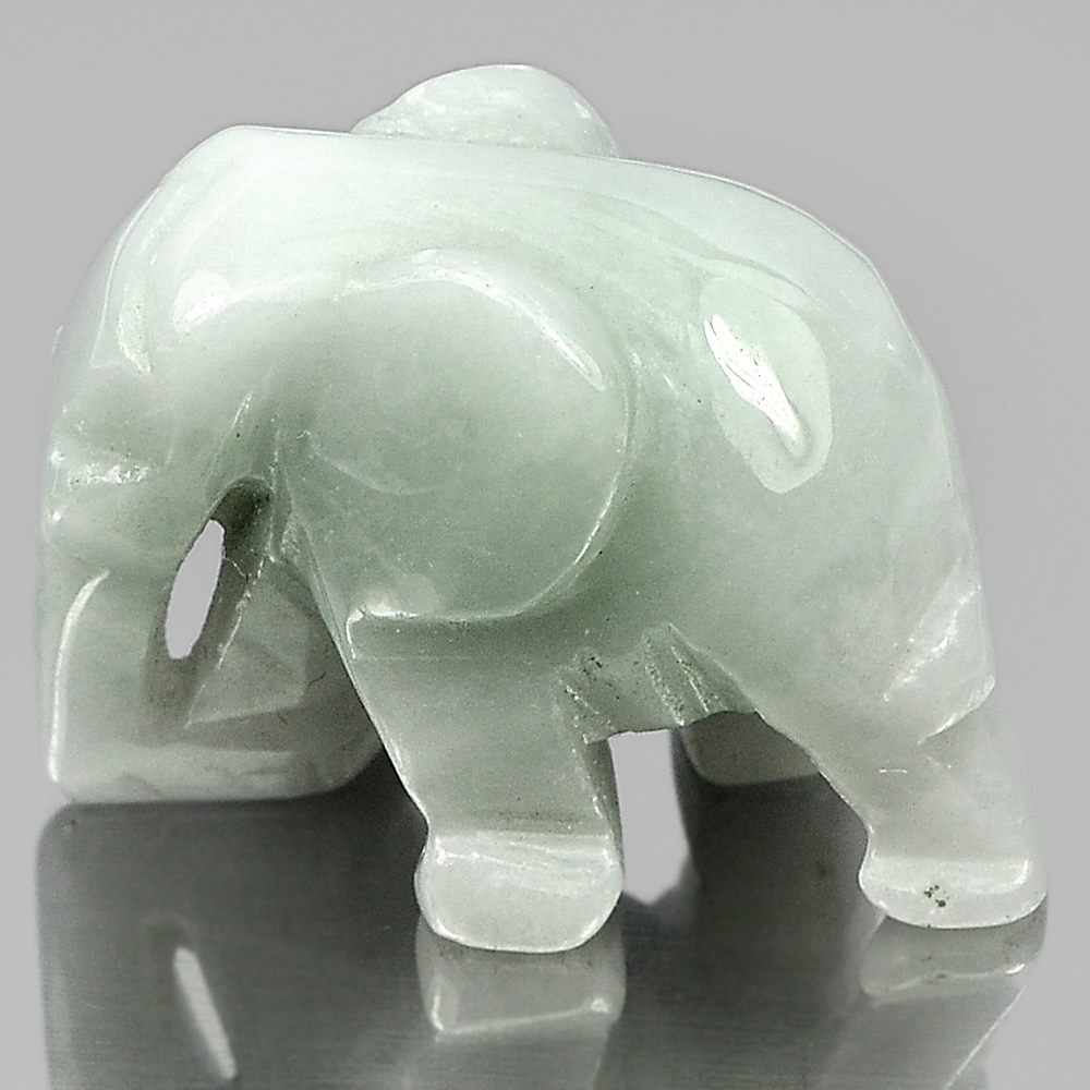 Green White Color Jade Elephant Carving 57.80 Ct. Unheated Natural Gemstone