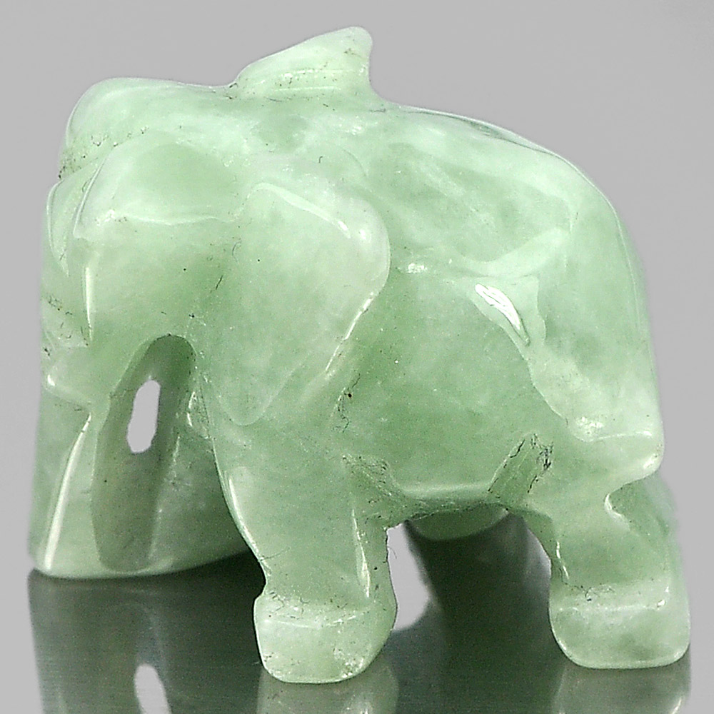 Green White Jade Elephant Carving 61.73 Ct. 24 x 19 Mm.Natural Gemstone Unheated