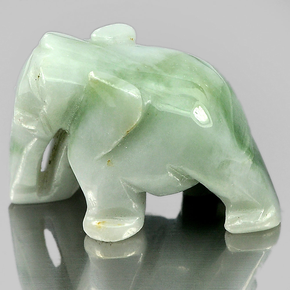 Green White Jade Elephant Carving 29 x 20 Mm. 76.08 Ct.Natural Gemstone Unheated