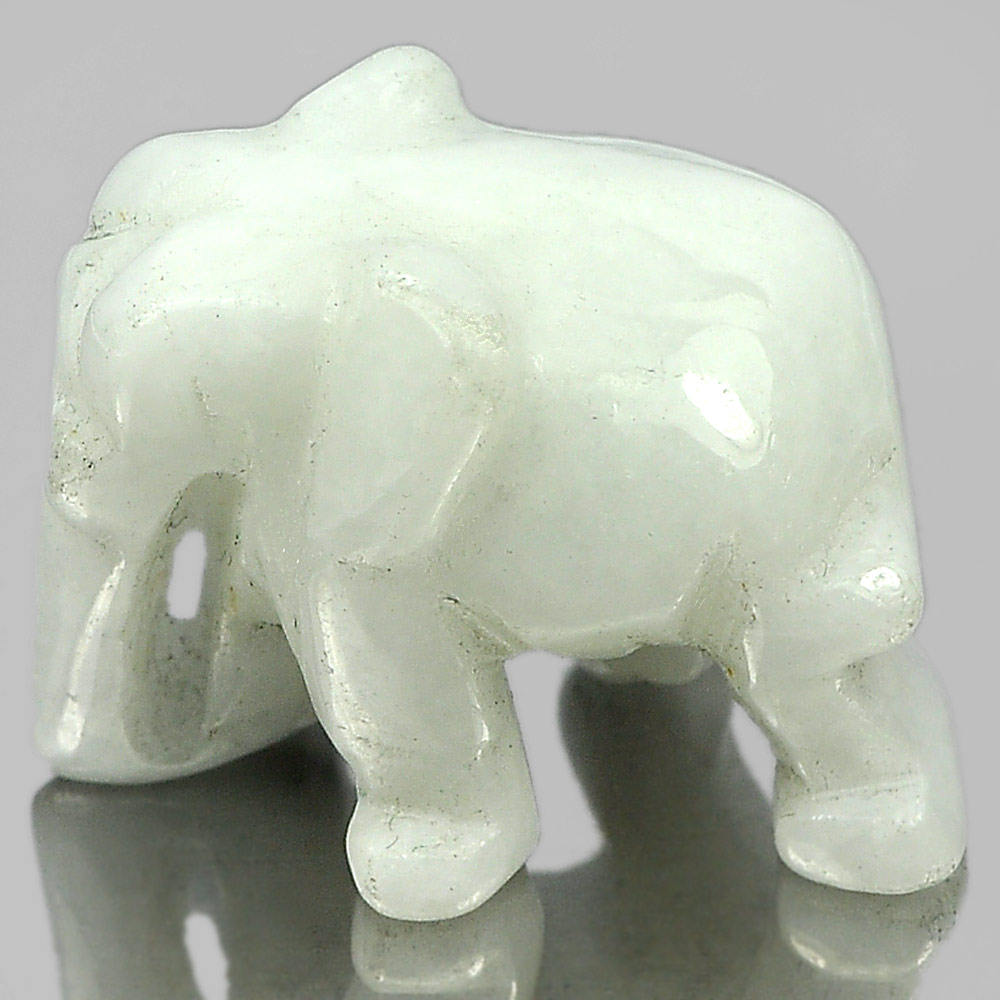 Green White Jade Elephant Carving 24 x 18 Mm. 55.06 Ct. Natural Gemstone