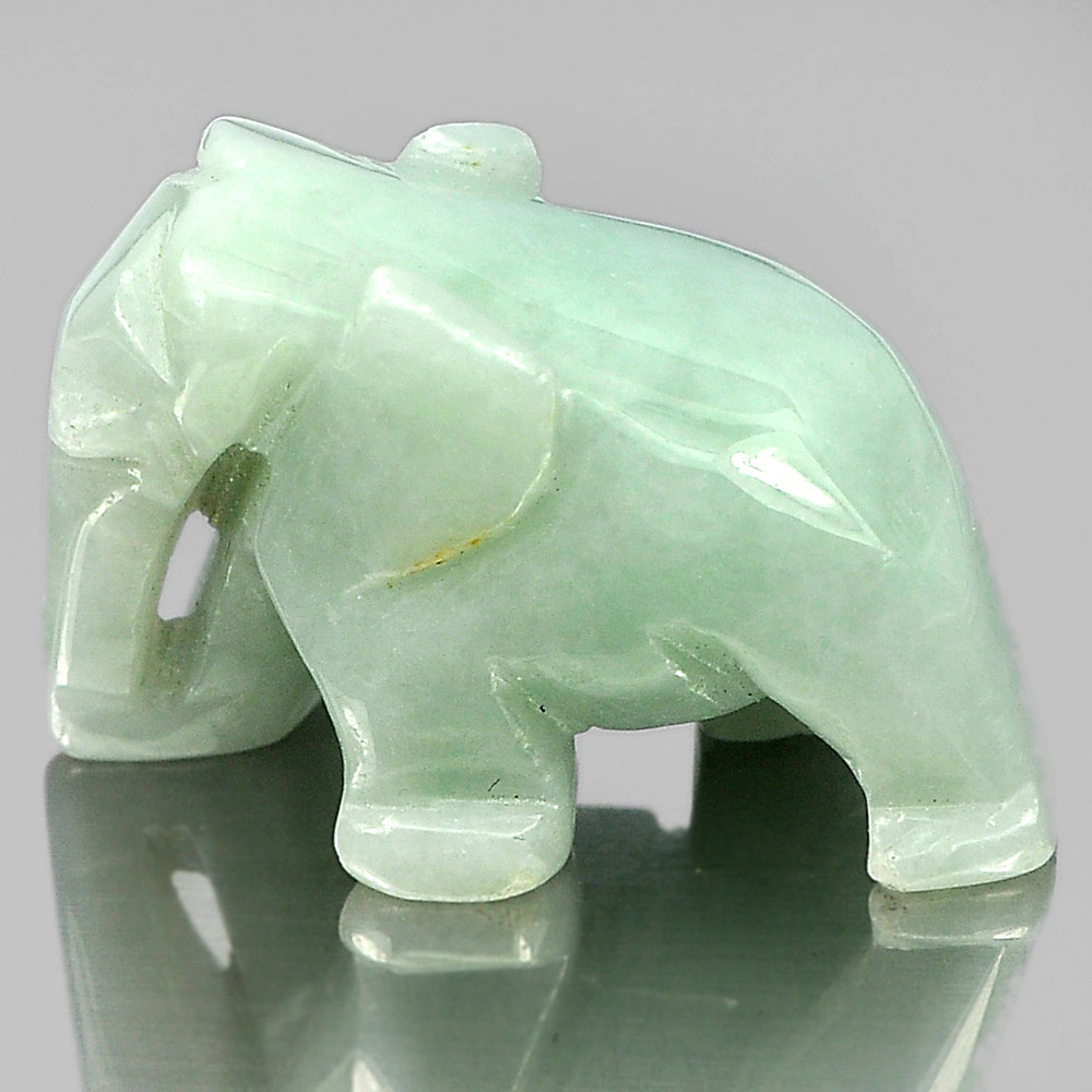 Green White Jade Elephant Carving 29 x 20 Mm.67.09 Ct.Natural Gemstone Unheated