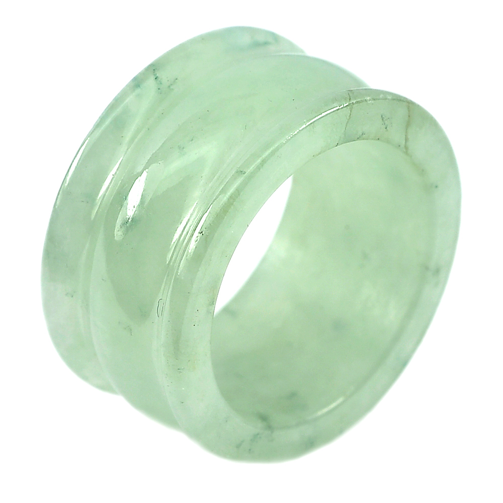 Unheated 42.68 Ct. Alluring Gemstone Natural Green White Jade Ring Size 10