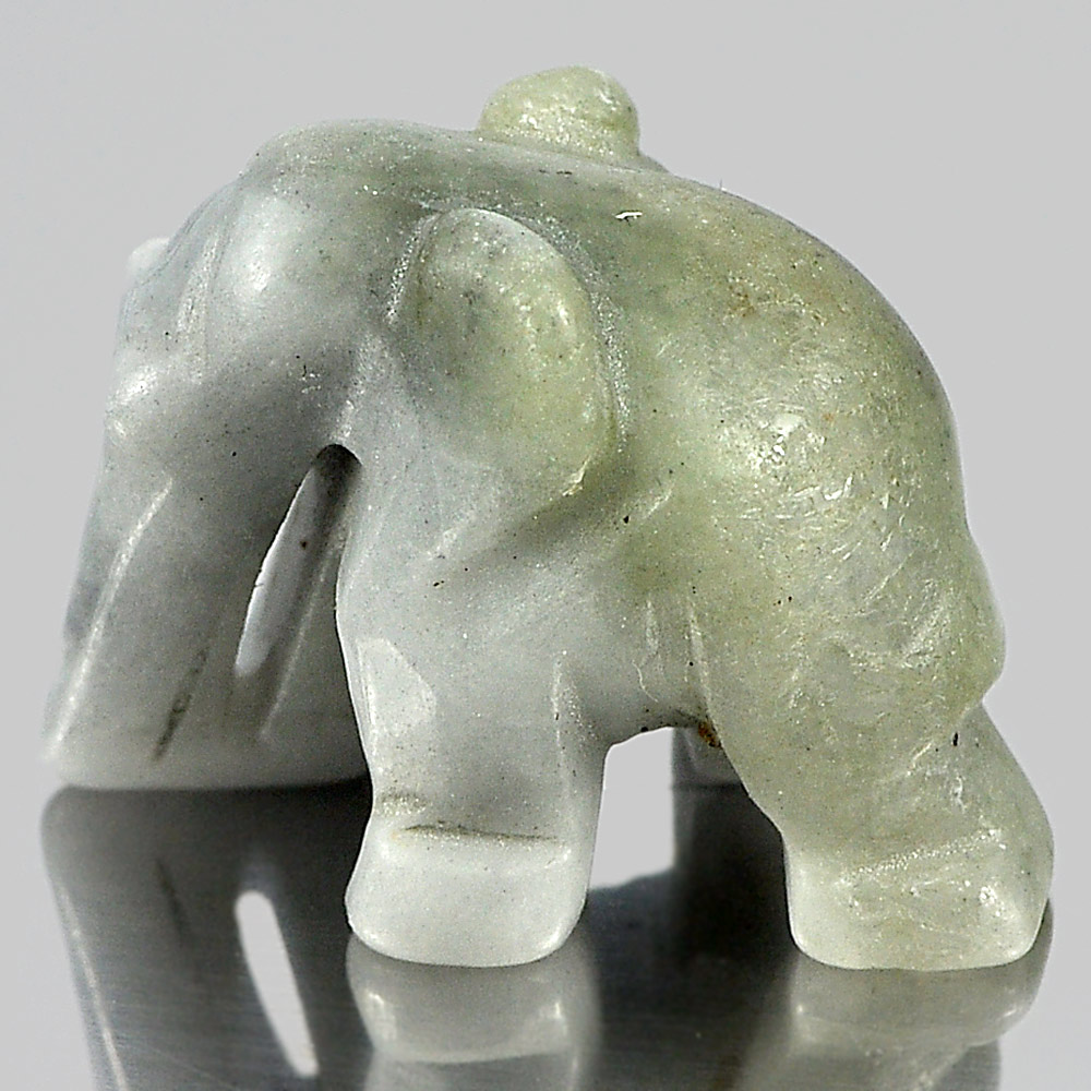 Green White Jade Elephant Carving 25 x 19 Mm.51.08 Ct. Natural Gemstone Unheated