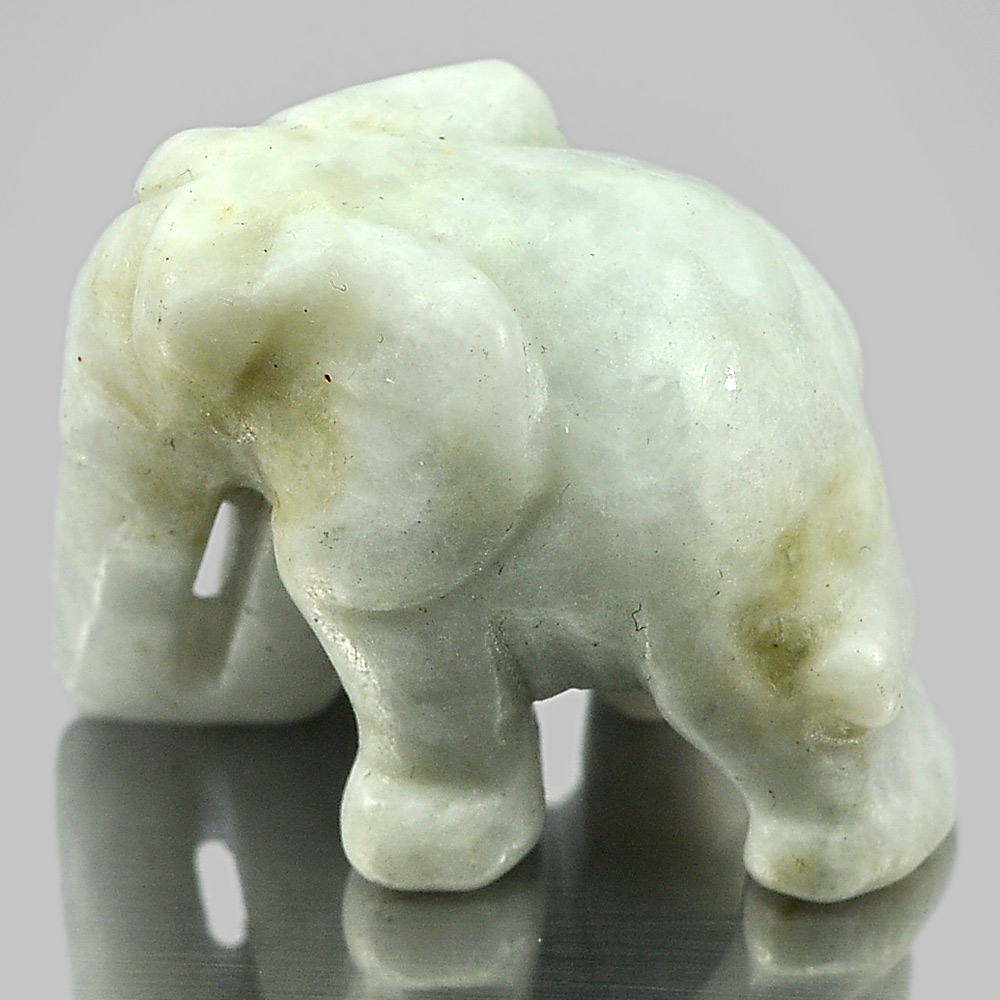 Green White Jade Elephant Carving 62.59 Ct. Natural Gemstone Unheated