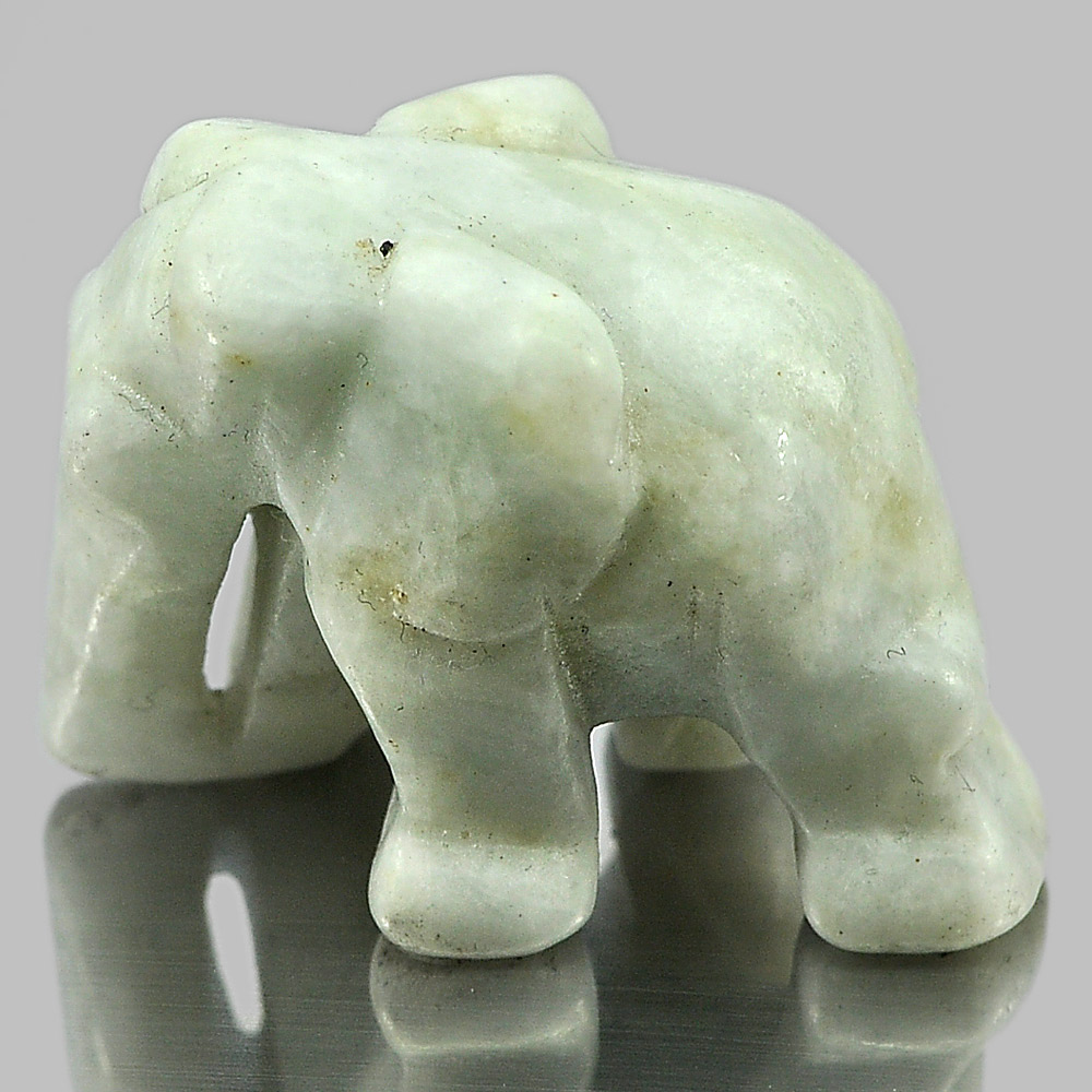 Green White Jade Elephant Carving 26 x 20 Mm.Unheated 59.14 Ct. Natural Gemstone