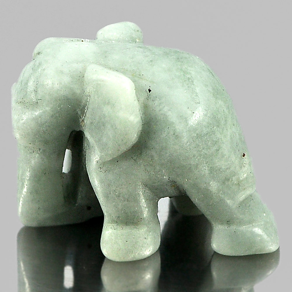 Green White Jade 56.87 Ct. Elephant Carving 25 x 19 Mm.Natural Gemstone Unheated
