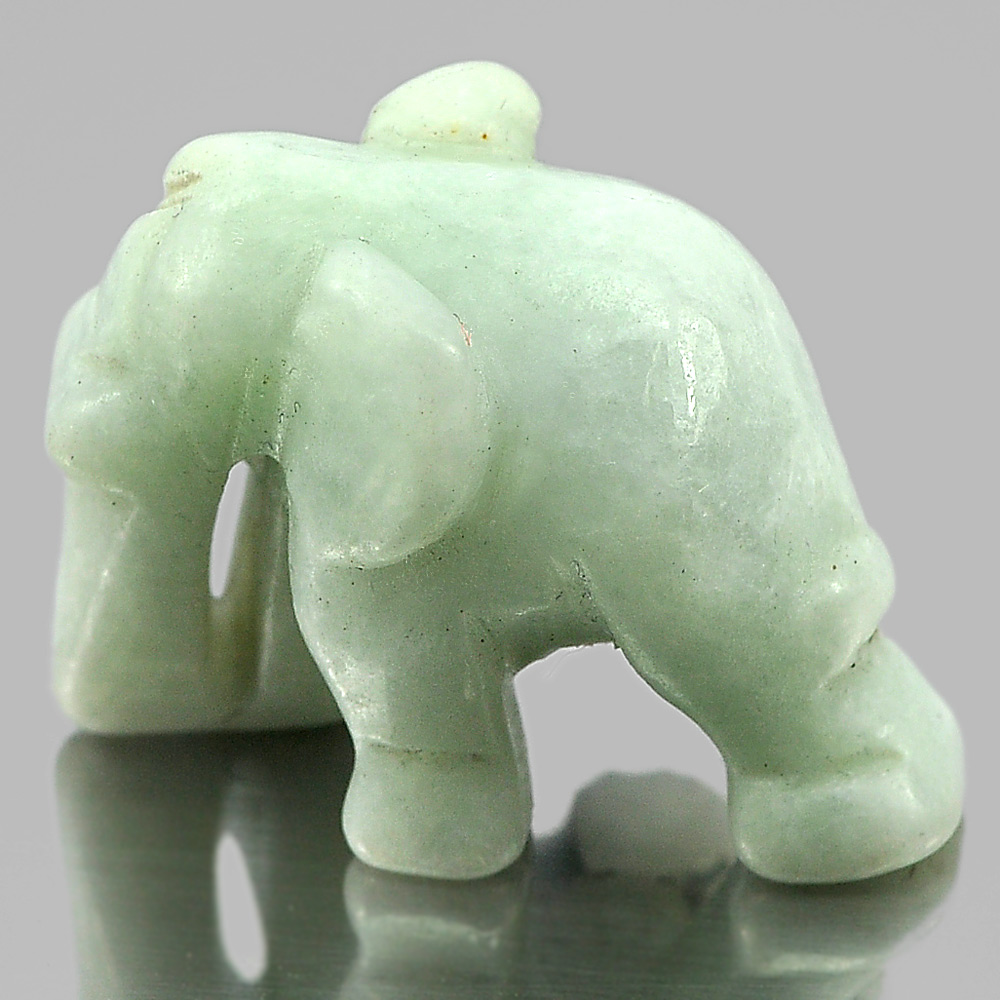 Green White Jade Elephant Carving 25 x 19 Mm.Unheated 46.11 Ct. Natural Gemstone
