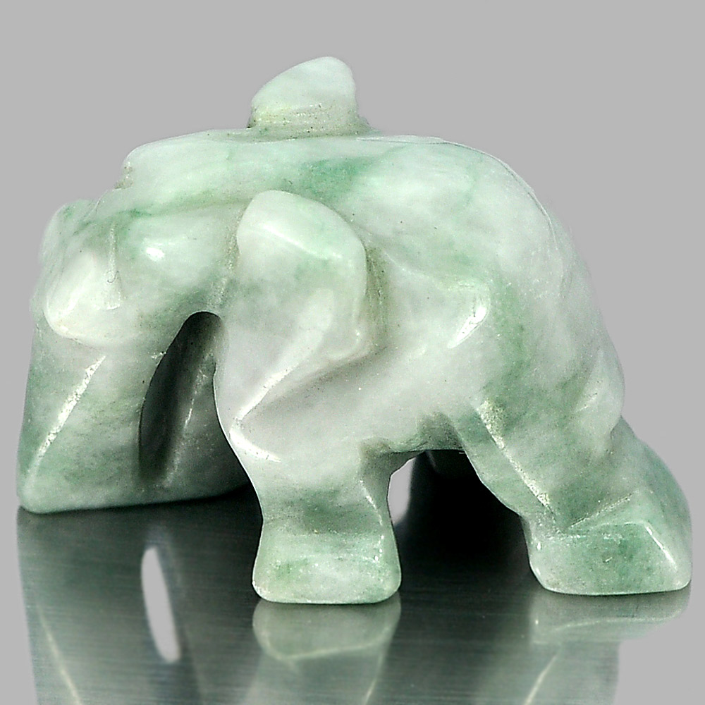 49.20 Ct. 27 x 18 x 16 Mm.Natural Gemstone Green White Jade Elephant Carving