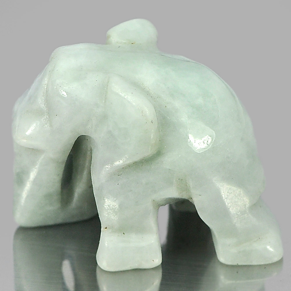 Green White Jade 51.60 Ct. Elephant Carving 24 x 19 x 15 Mm. Natural Gemstone