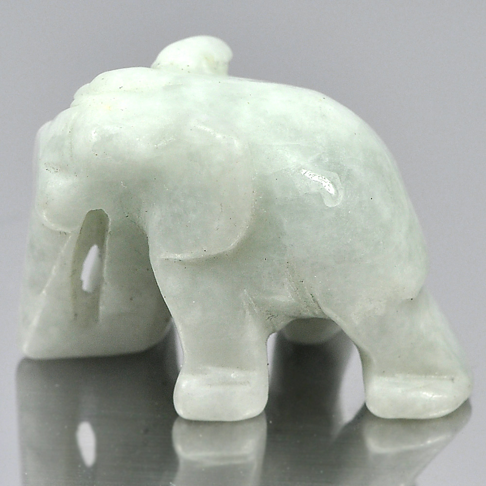 Green White Jade Elephant Carving 26 x 18 Mm. 54.12 Ct.Natural Gemstone Unheated