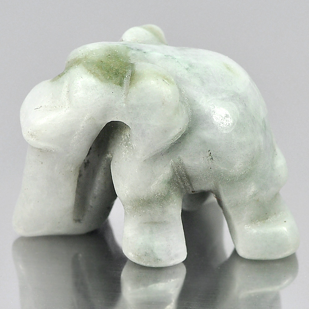 Green White Jade Elephant Carving 25 x 18 Mm. 46.32 Ct.Natural Gemstone Unheated