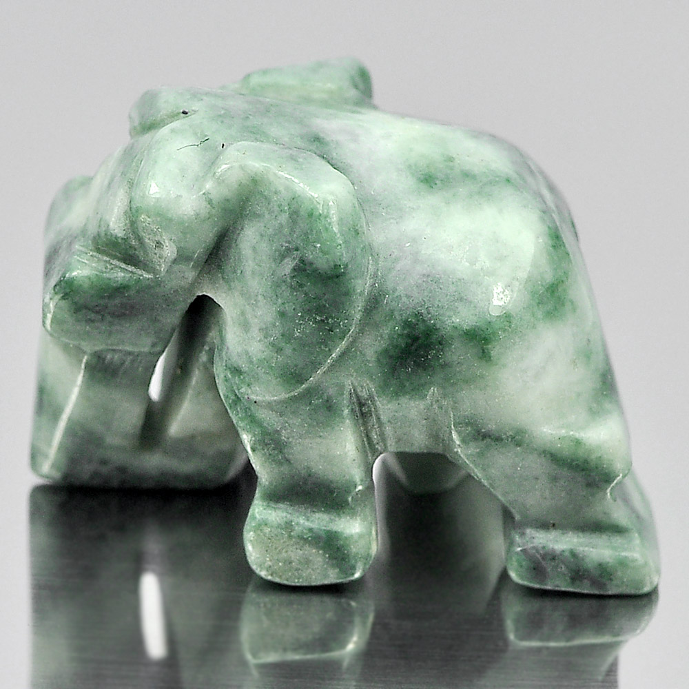 Green White Jade Elephant Carving 26 x 19 Mm. 55.40 Ct.Natural Gemstone Unheated