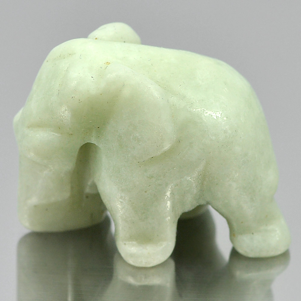 Green White Jade Elephant Carving 26 x 20 Mm. 63.43 Ct.Natural Gemstone Unheated