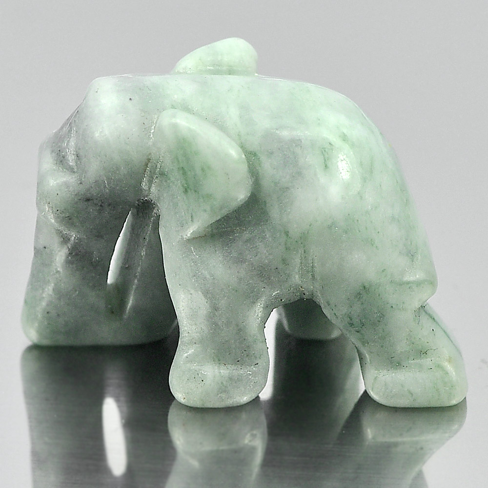 Green White Jade Elephant Carving 26 x 18 Mm. 46.48 Ct.Natural Gemstone Unheated