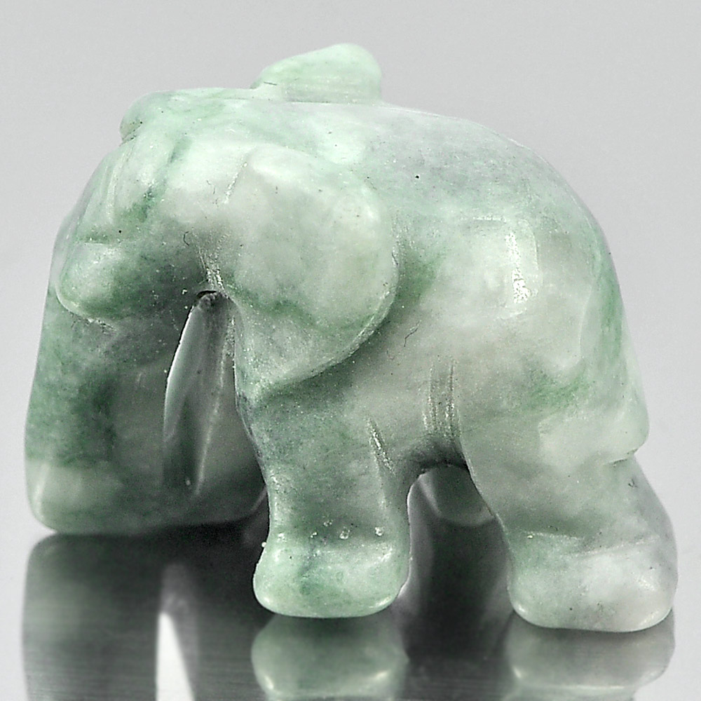 Green White Jade Elephant Carving 24 x 18 Mm. 44.75 Ct.Natural Gemstone Unheated