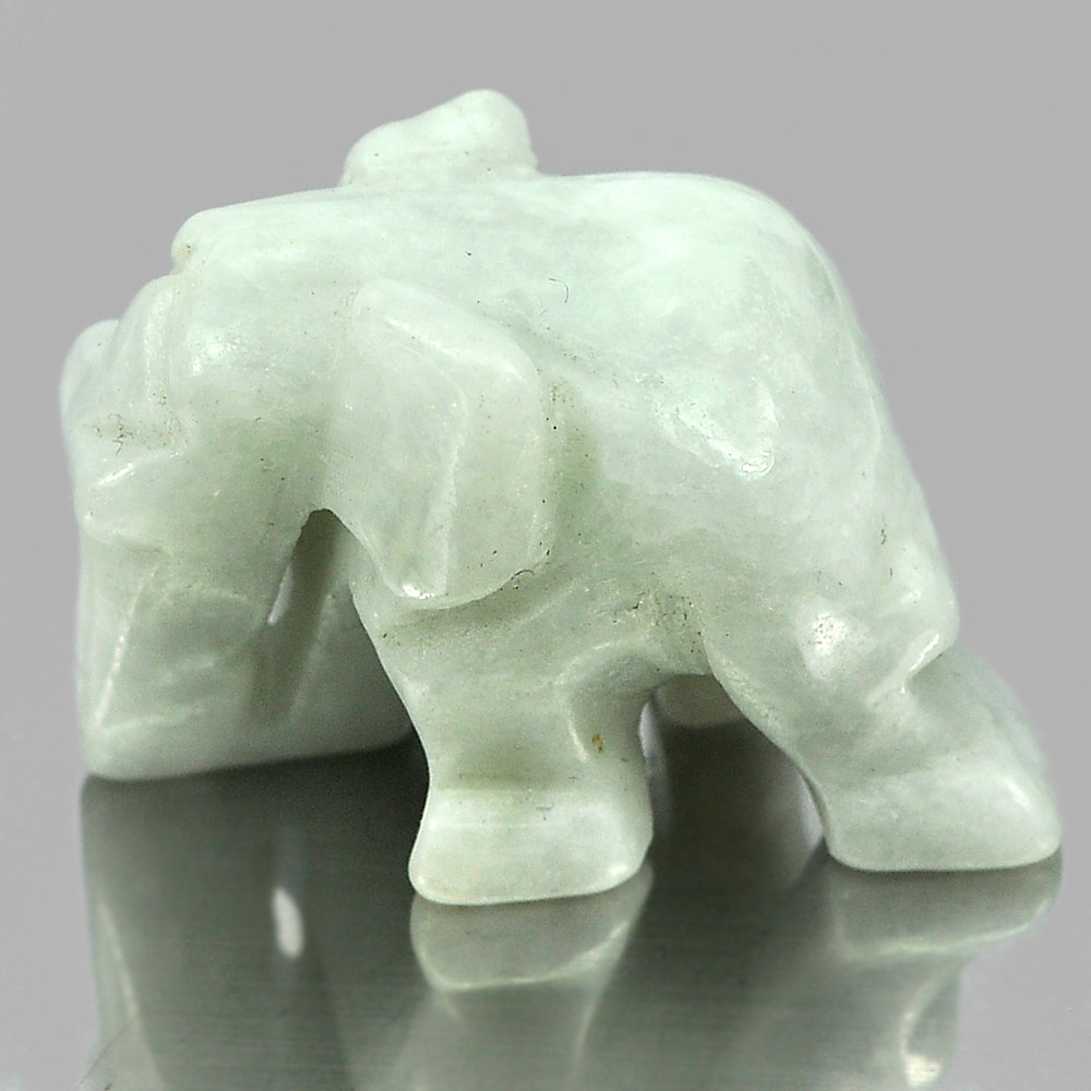 Green White Jade Elephant Carving 55.43 Ct. 26 x 18 x 15 Mm. Natural Gemstone