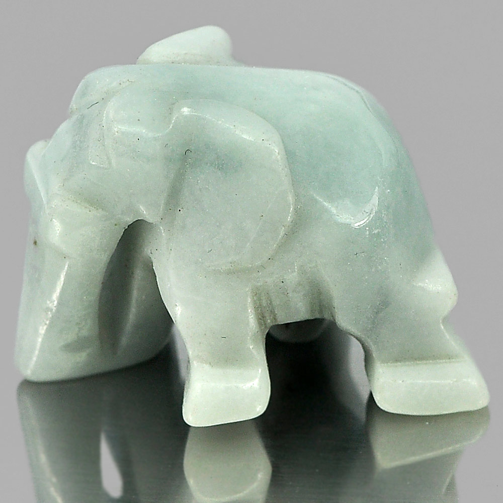 56.32 Ct. 25 x 19 x 16 Mm.Natural Gem Green White Jade Elephant Carving Unheated