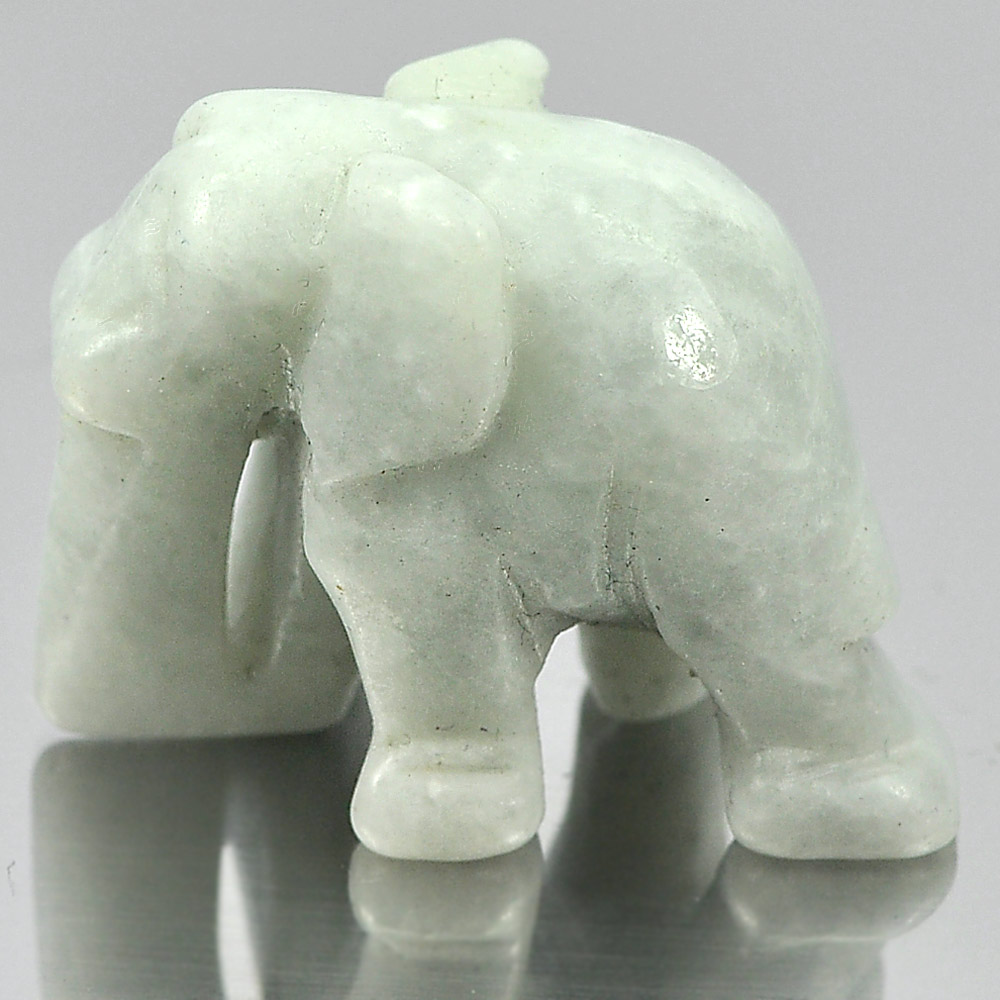Green White Jade Elephant Carving 25 x 19 Mm. 48.60 Ct.Natural Gemstone Unheated