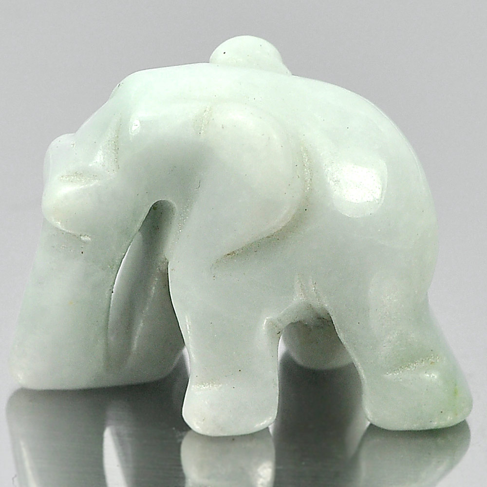 Green White Jade Elephant Carving 23 x 18 Mm. 36.69 Ct.Natural Gemstone Unheated