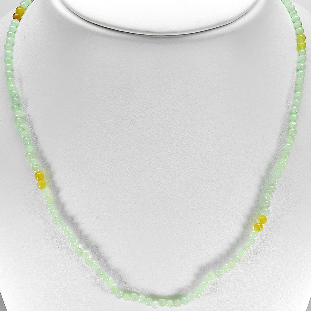 66.67 Ct. Round Cabochon Natural Honey Green Jade Bead Necklace Length 19 Inch.