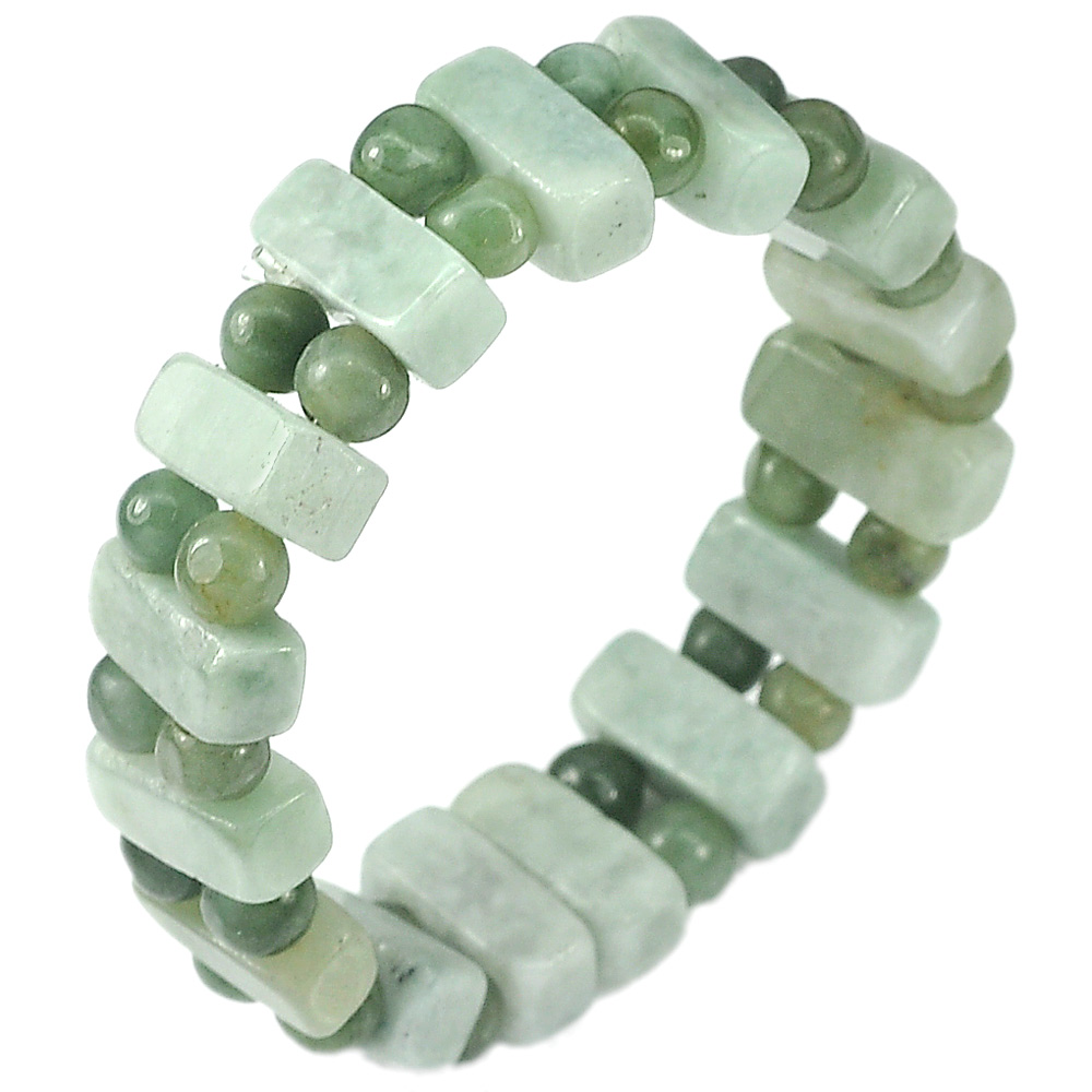 166.09 Ct.Natural Gemstones Green Jade Beads Flexibility Bracelet Length 7 Inch.