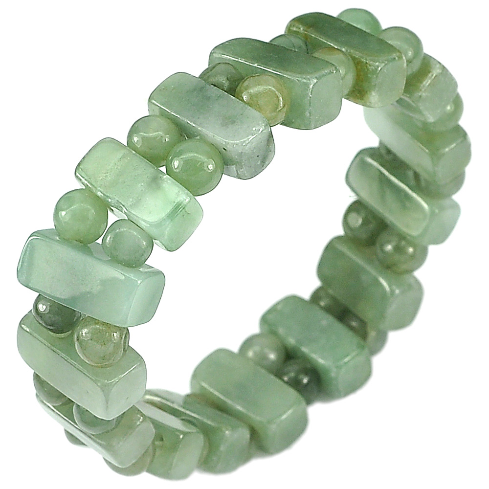 162.69 Ct. Natural Gemstone Green Jade Beads Flexibility Bracelet Length 7 Inch.