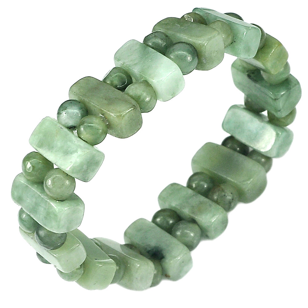 173.64 Ct. Natural Green Color Jade Beads Flexibility Bracelet Length 7 Inch.