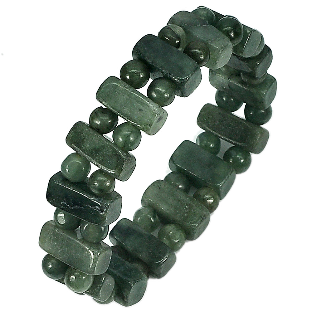 173.78 Ct. Natural Gemstones Green Color Jade Beads Bracelet Length 7 Inch.