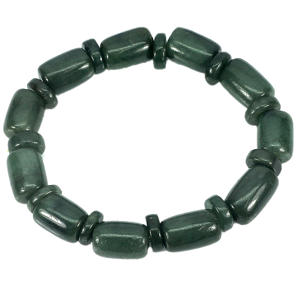 Green Jade Beads Flexibility Bracelet Length 8 Inch. 211.53 Ct. Natural Gemstone
