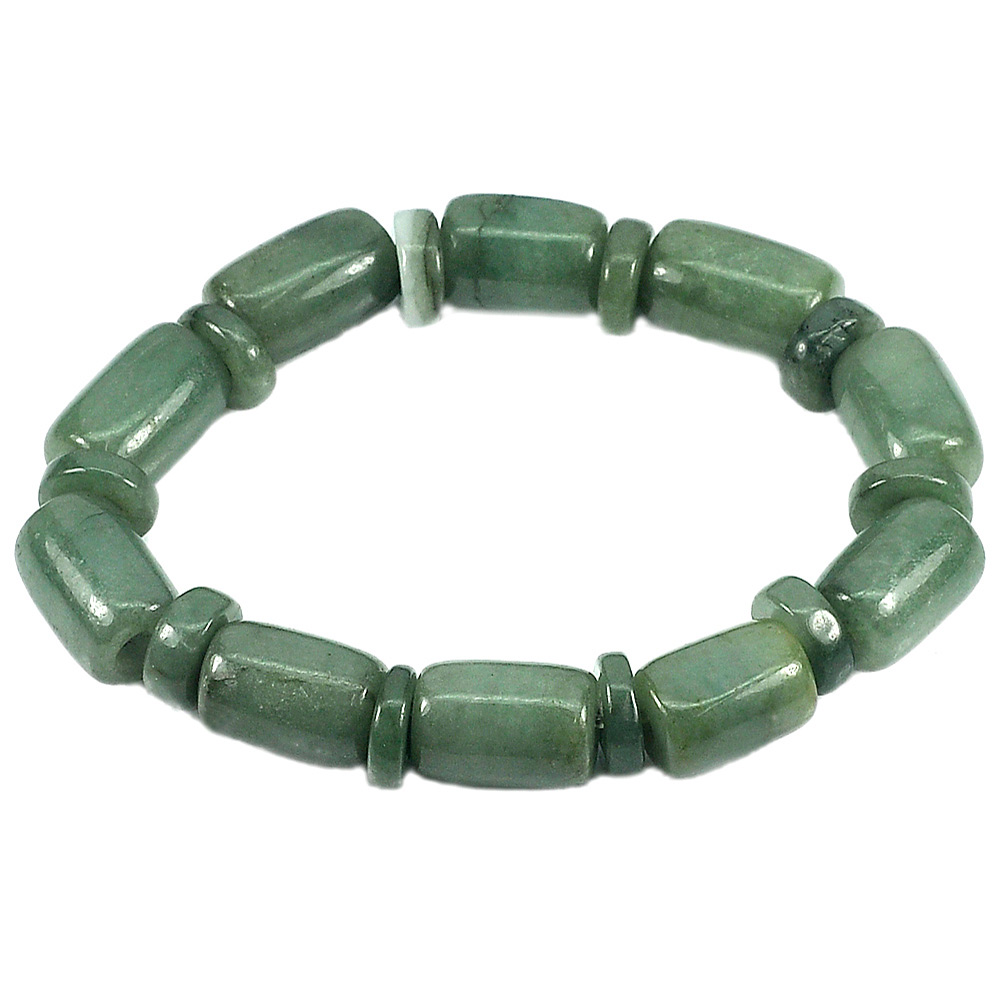 Green Jade Beads Flexibility Bracelet Length 8 Inch. 201.16 Ct Natural Gemstones