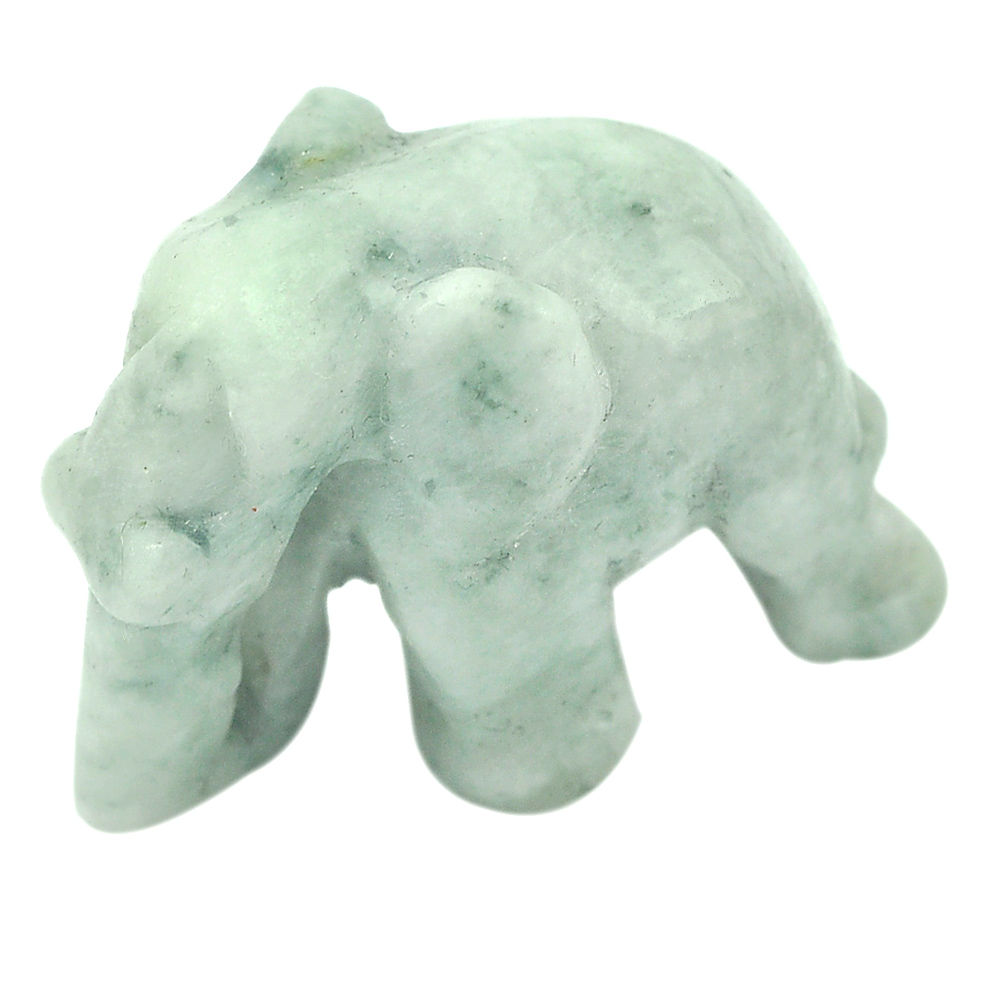 Green White Jade 49.10 Ct. Elephant Carving 25 x 18 Mm. Natural Gem Unheated