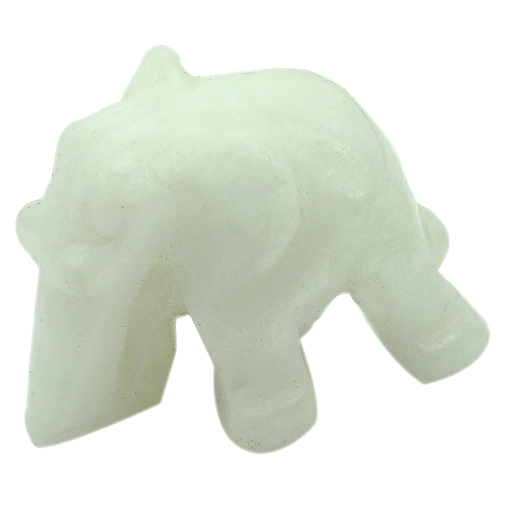 White Jade 52.81 Ct. Elephant Carving Natural Gemstone Unheated 27 x 19 Mm.
