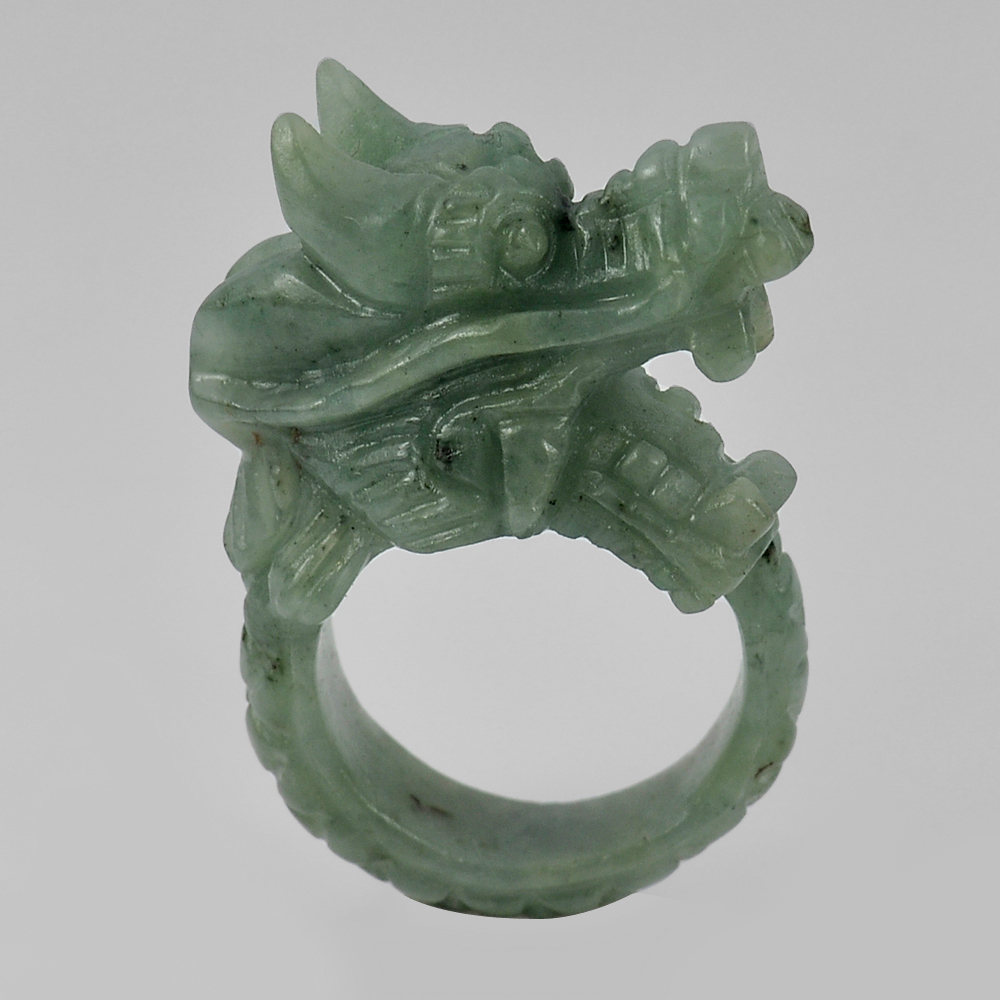 Green Jade Dragon 86.16 Ct. Ring Size 10 Natural Gemstone Unheated