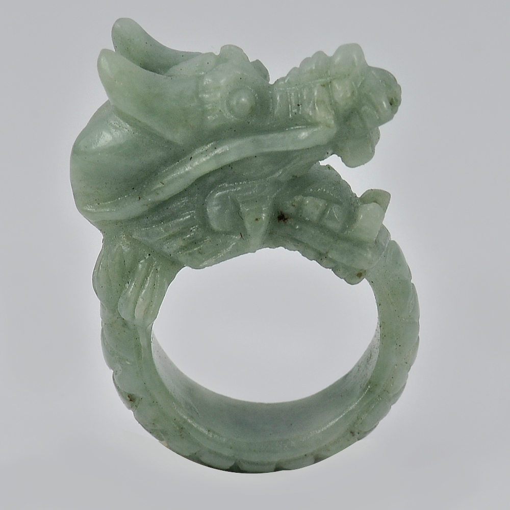 Green Jade Dragon 86.80 Ct. Ring Size 10 Natural Gemstone Unheated