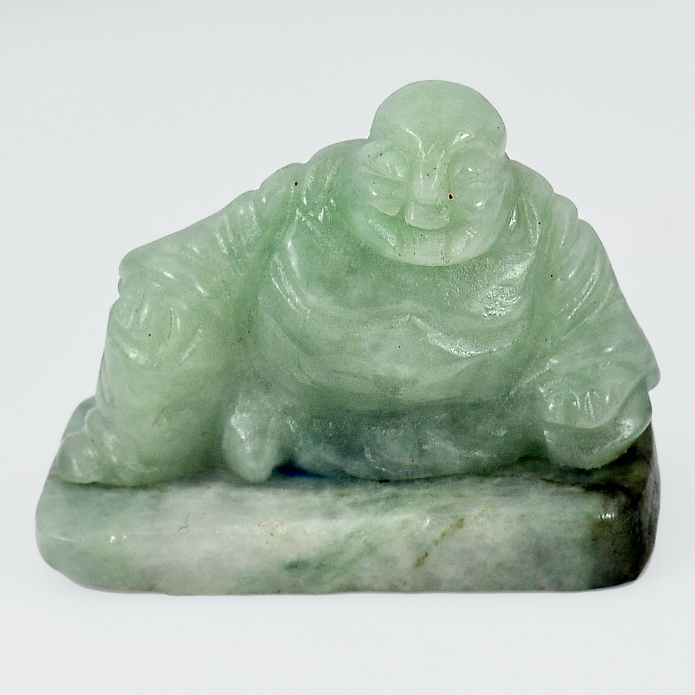 Green Jade Happy Smile Buddha Carving 153.23 Ct. Natural Gemstone Unheated