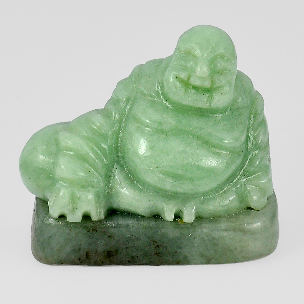 Green Jade Happy Buddha Carving 3 5x 33 Mm. 143.42 Ct. Natural Gem Unheated