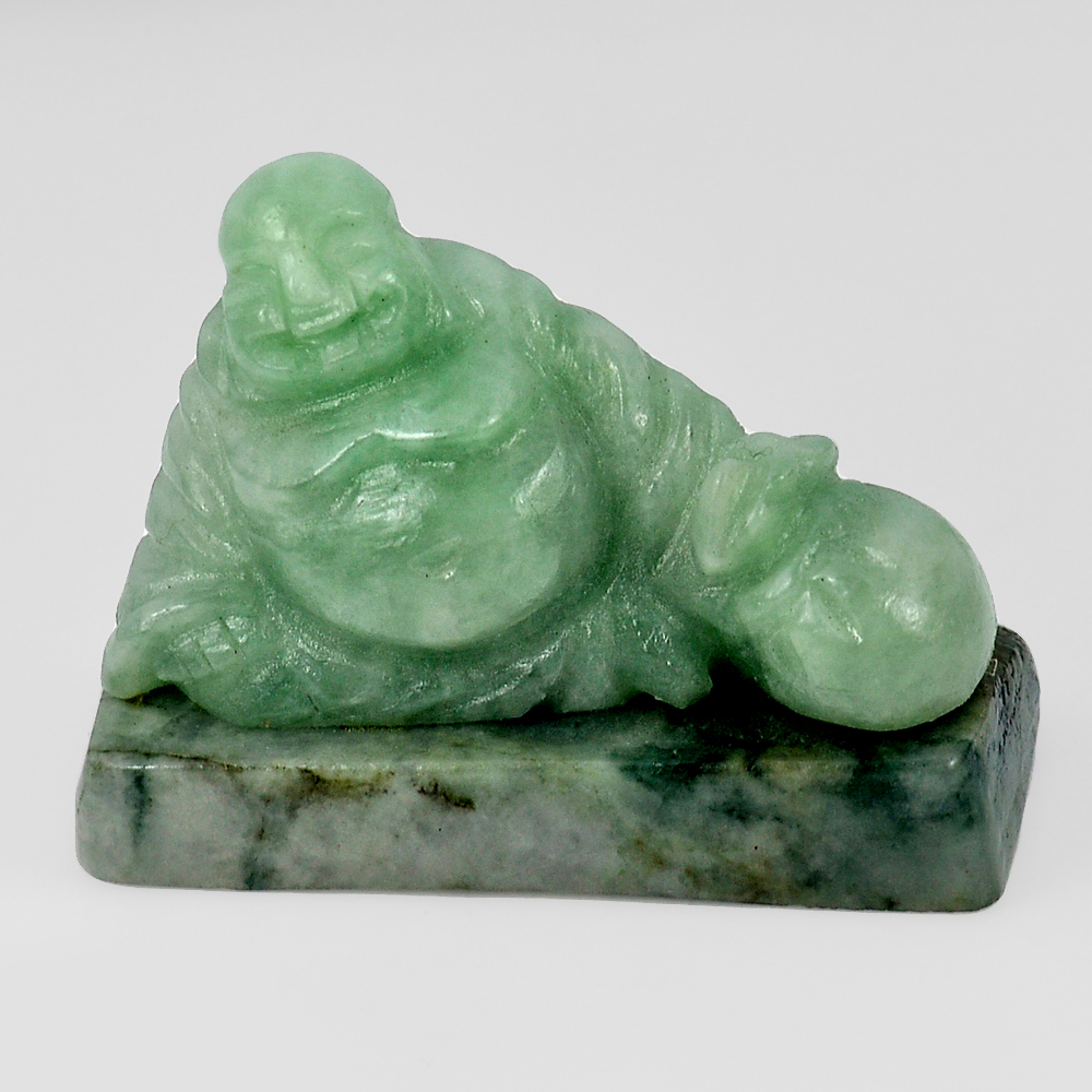 Green Jade Happy Buddha Carving 43 x 35 Mm. 215.83 Ct. Natural Gemstone Unheated