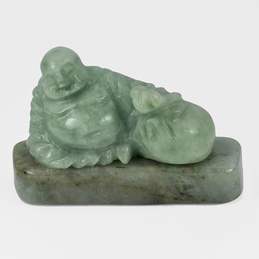 Green Jade Happy Buddha Carving 54 x 37 Mm. 255.13 Ct. Natural Gemstone Unheated