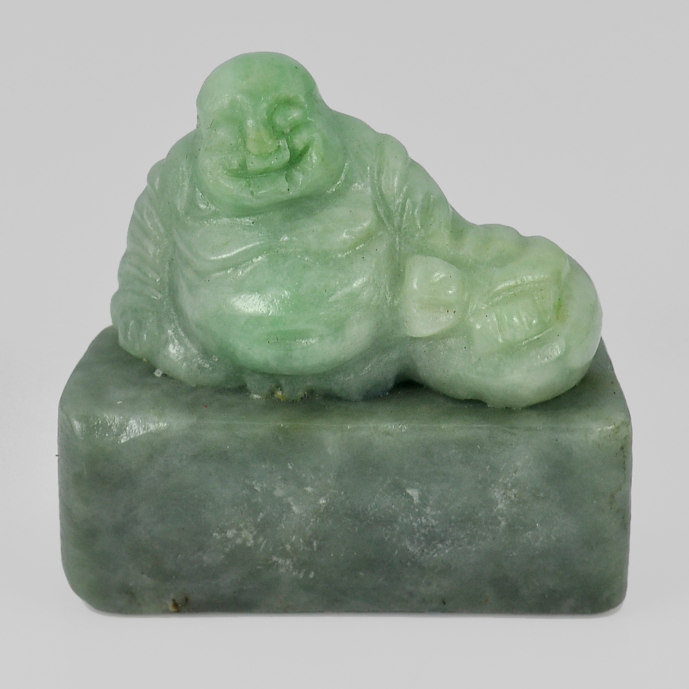 Green Jade Happy Smile Buddha Carving 280.52 Ct. Natural Gemstone Unheated