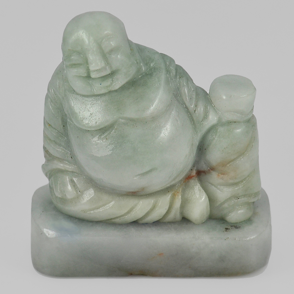 Green Jade Happy Smile Buddha Carving 305.47 Ct. Natural Gemstone Unheated