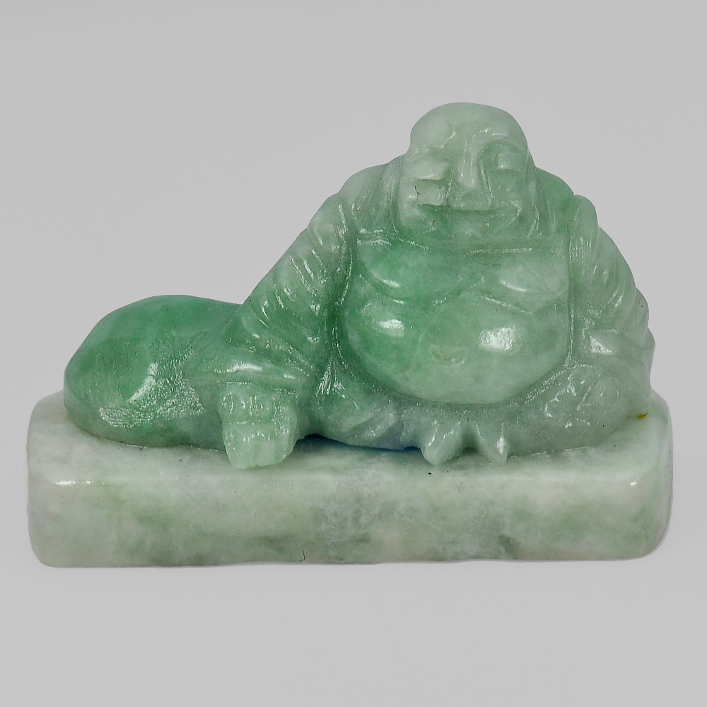 Green White Jade Happy Smile Buddha Carving 213.46 Ct. Natural Gemstone Unheated