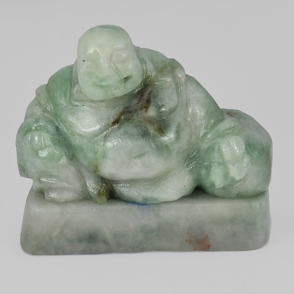 Green White Jade Happy Smile Buddha Carving 264.05 Ct. Natural Gemstone Unheated