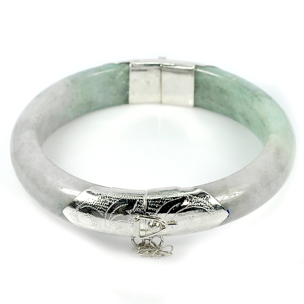 325 Ct. Natural Gemstone Multi-Color Jade Bangle with Silver Diameter 65 mm.