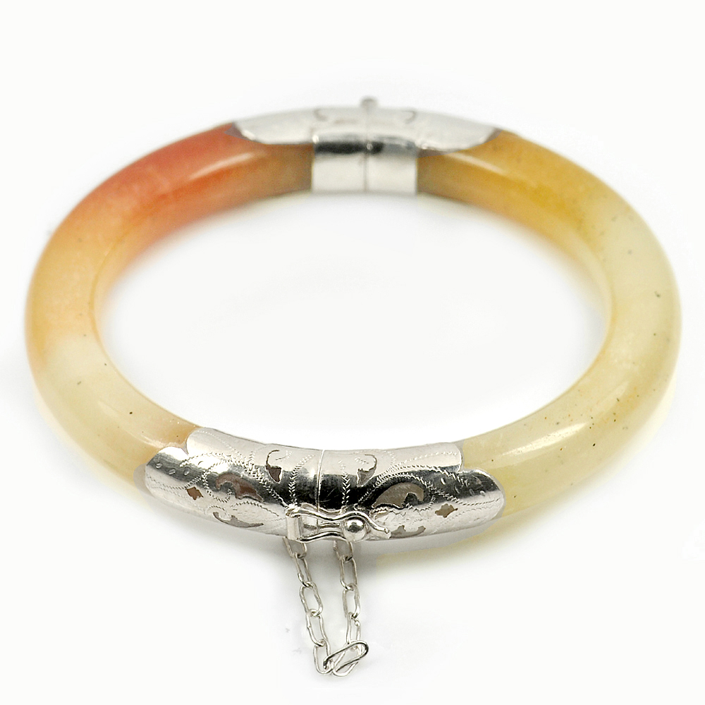 244.59 Ct. Size80x60x10mm.Natural Gemstone Brown Honey Jade Bangle with Silver