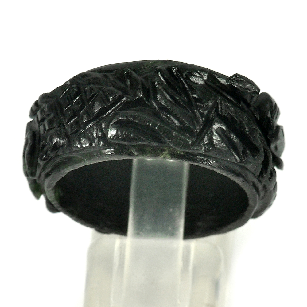 Green Black Jade Dargon Carving Ring Size 10 Natural Gemstone 27.76 Ct. Unheated