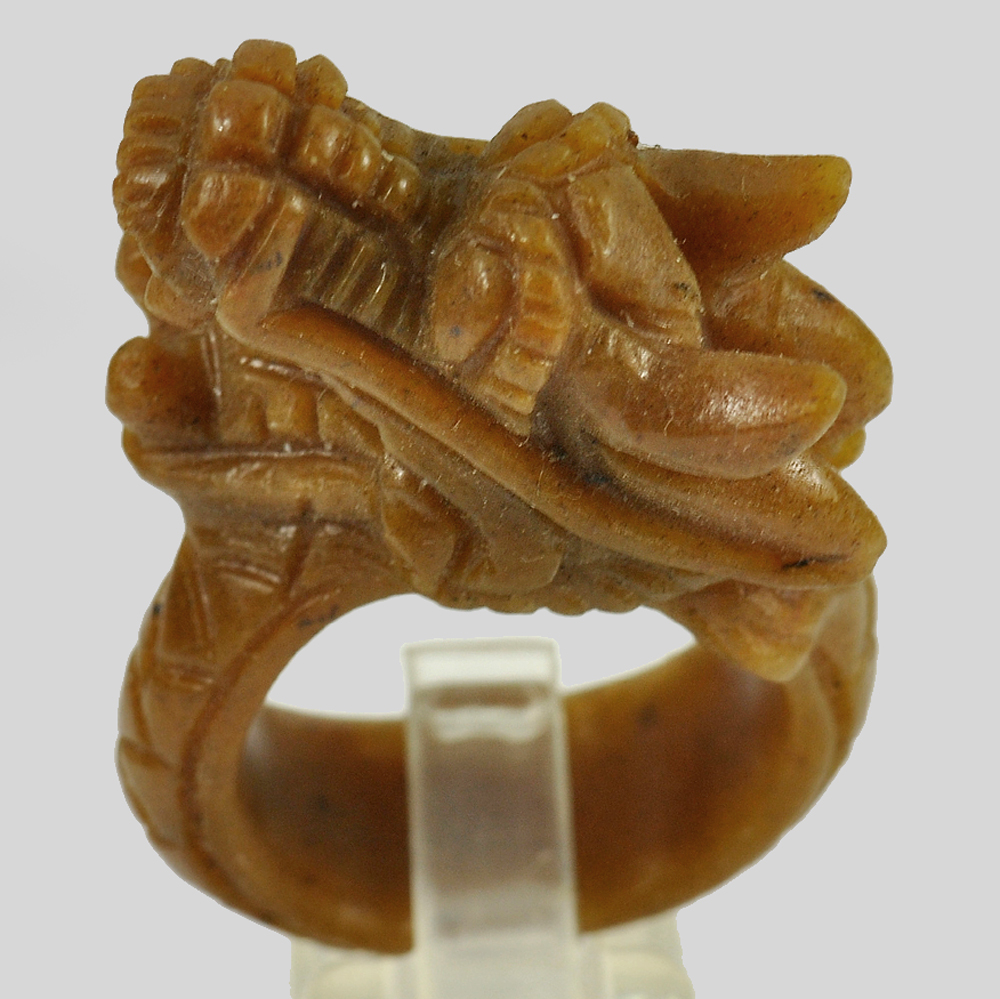Brown Jade Dragon Carving Ring 77.93 Ct. Natural Gemstone Unheated Size 10